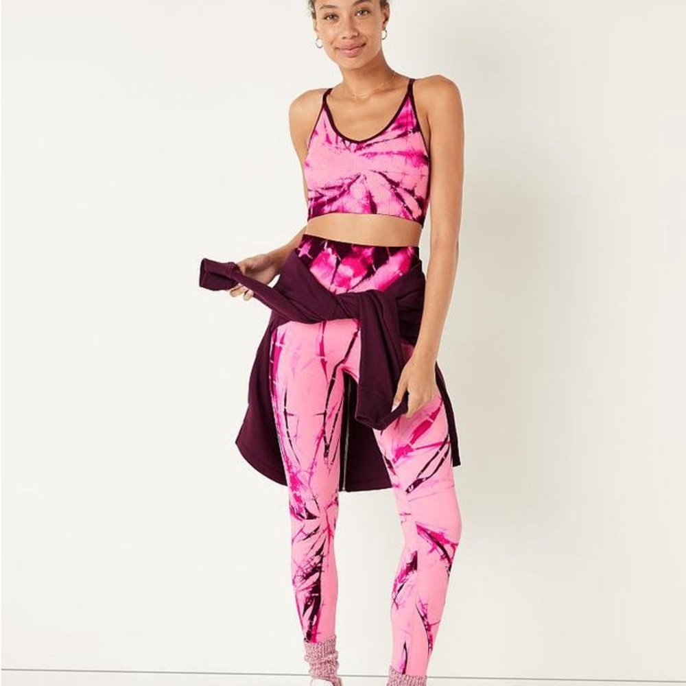 Pink Tie-Dye High-Waist Leggings & Cropped Tank Set (Bottoms S, Top XS)